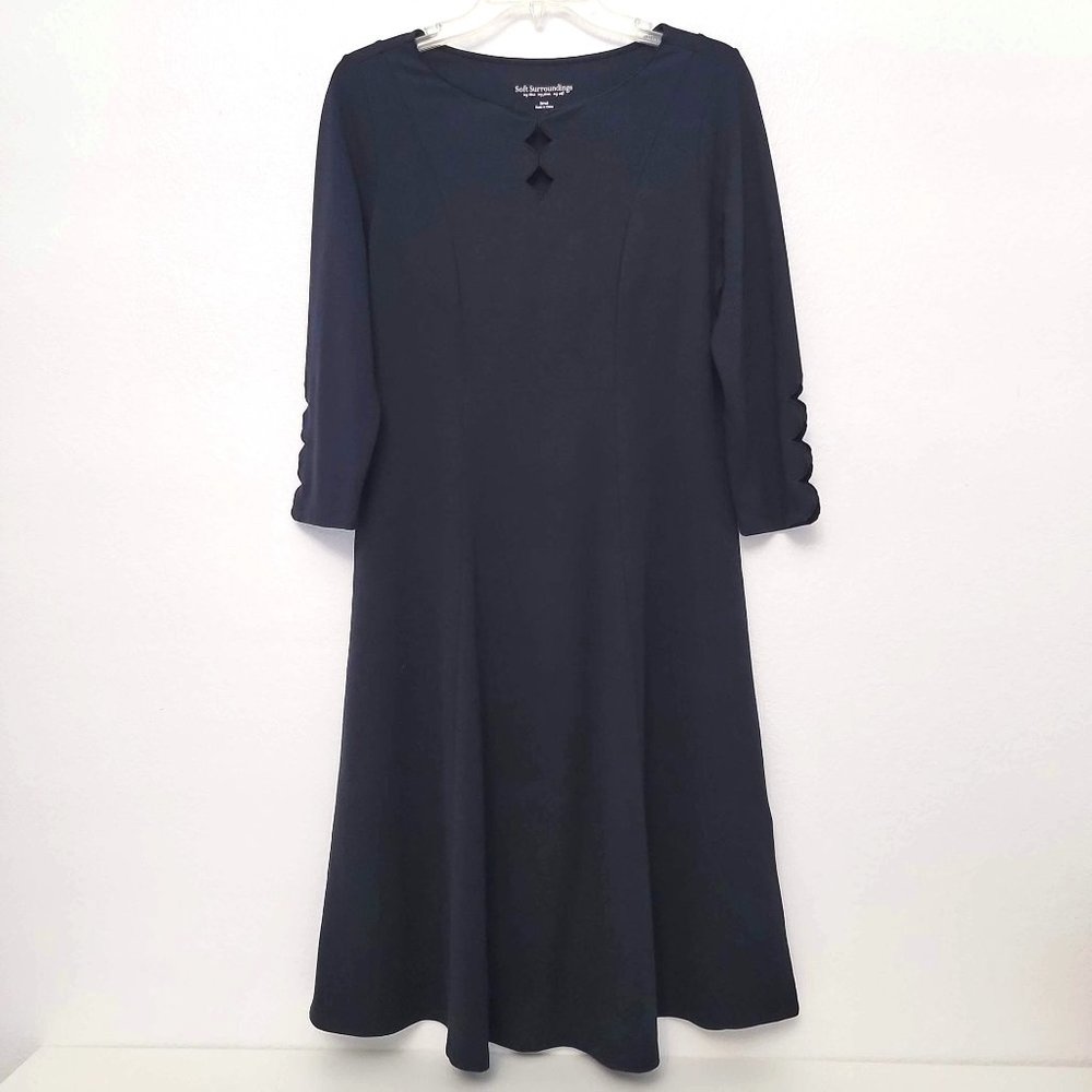 Soft Surroundings Black Eyelet Diamond Long Sleeve Sheath Dress Size Small - Picture 1 of 11